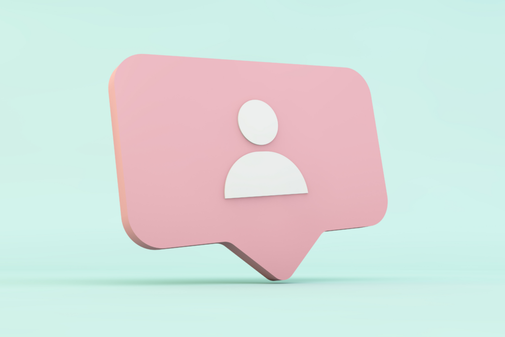 Social media follow icon in pink on a foam green background.